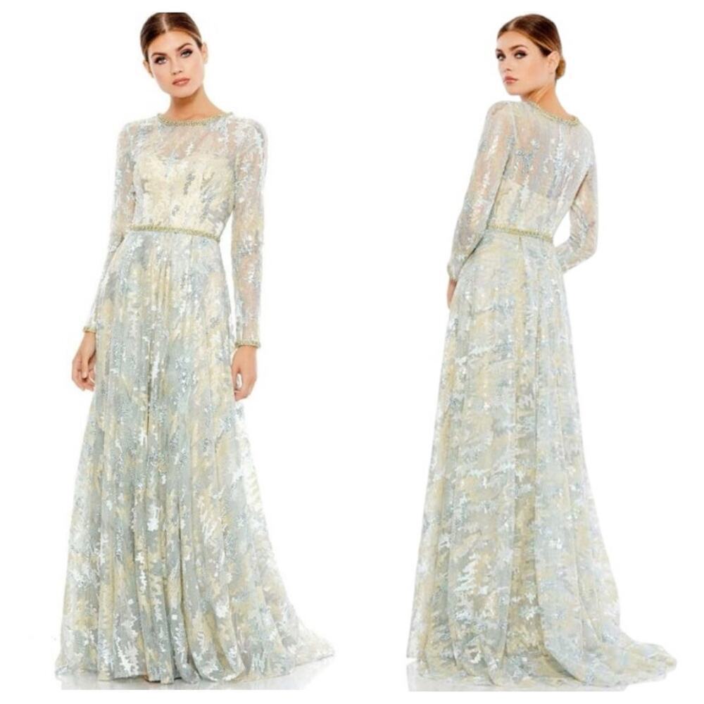 Mac Duggal Jewel Neckline Sequin Lace Formal Dress Size 8 NWT
